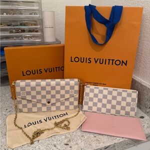 Louis Vuitton Damier Azur Pochette Felicie with Pink Interior and Gold Chain